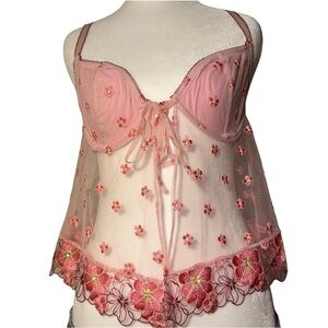 Urban Outfitters Pink Floral Embroidered Sheer Bralette Top
